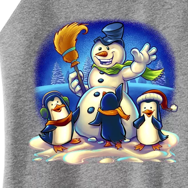 Snowman With Penguins Having Fun Women’s Perfect Tri Rocker Tank