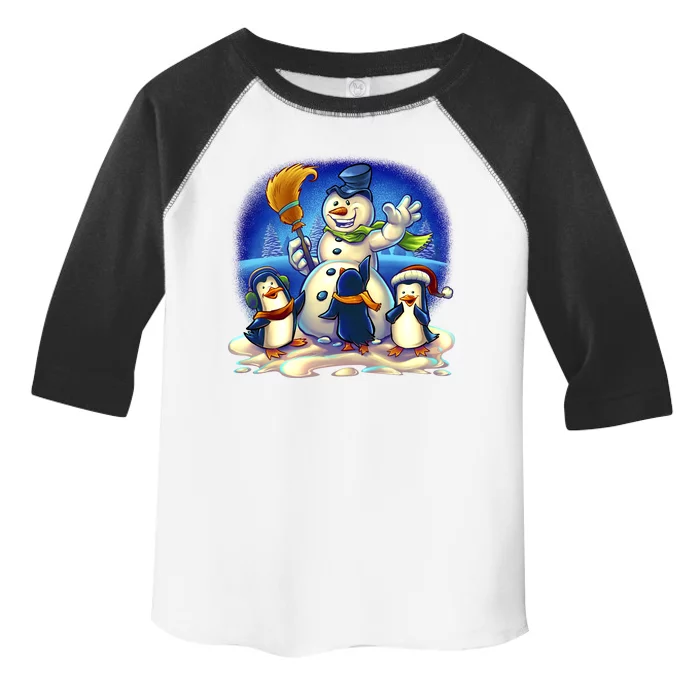 Snowman With Penguins Having Fun Toddler Fine Jersey T-Shirt