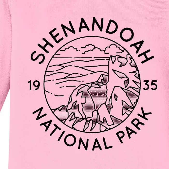 Shenandoah National Park Cool Black Line Art Outdoor Graphic Baby Long Sleeve Bodysuit