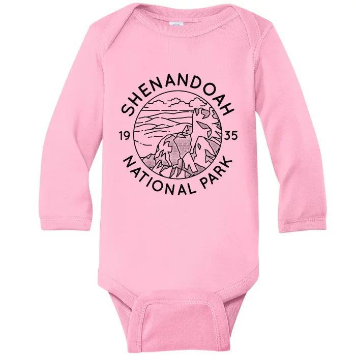 Shenandoah National Park Cool Black Line Art Outdoor Graphic Baby Long Sleeve Bodysuit