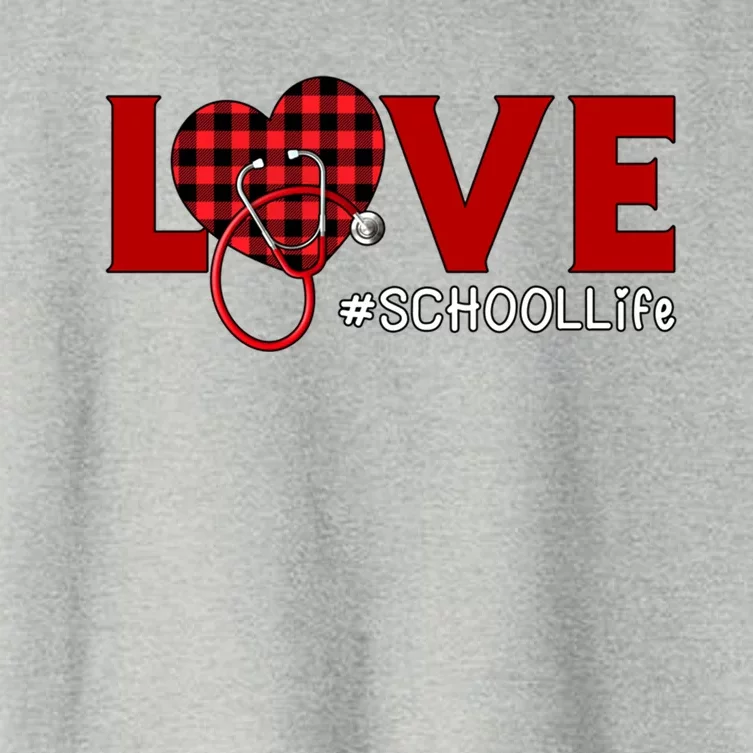 School Nurse Plaid Red Love Heart Stethoscope Rn Nurse Mom Gift Women's Crop Top Tee