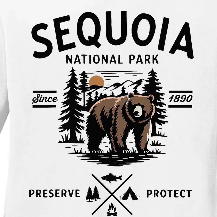 Sequoia National Park Grizzly Bear Camping California 1890 Ladies Long Sleeve Shirt