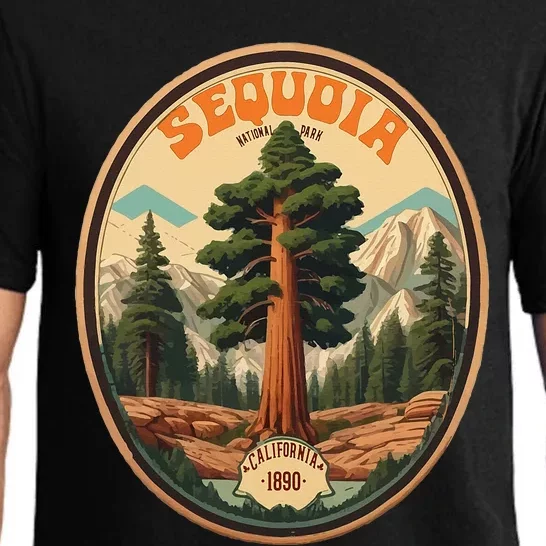 Sequoia National Park Tree Illustration Hiking Retro Badge Pajama Set