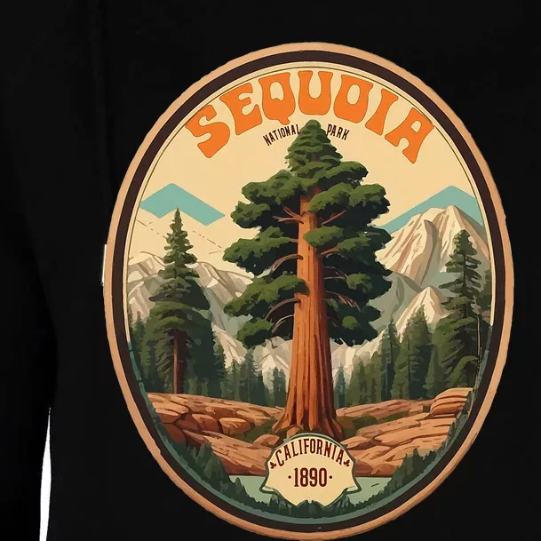 Sequoia National Park Tree Illustration Hiking Retro Badge Womens Funnel Neck Pullover Hood