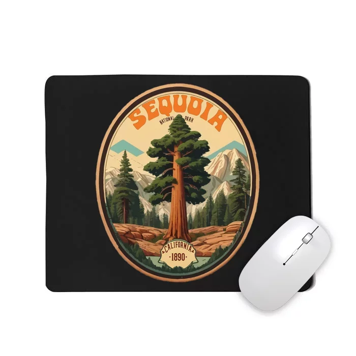 Sequoia National Park Tree Illustration Hiking Retro Badge Mousepad