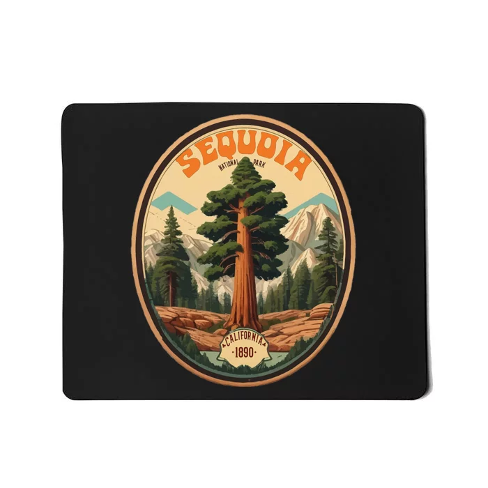 Sequoia National Park Tree Illustration Hiking Retro Badge Mousepad