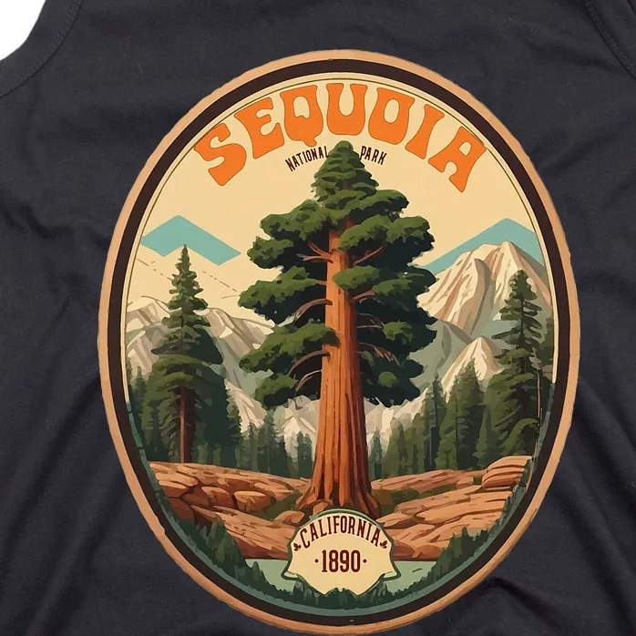 Sequoia National Park Tree Illustration Hiking Retro Badge Tank Top