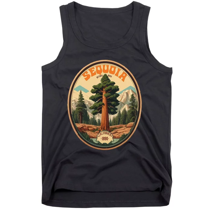 Sequoia National Park Tree Illustration Hiking Retro Badge Tank Top