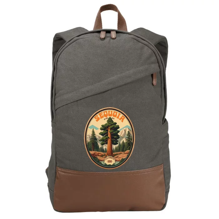 Sequoia National Park Tree Illustration Hiking Retro Badge Cotton Canvas Backpack