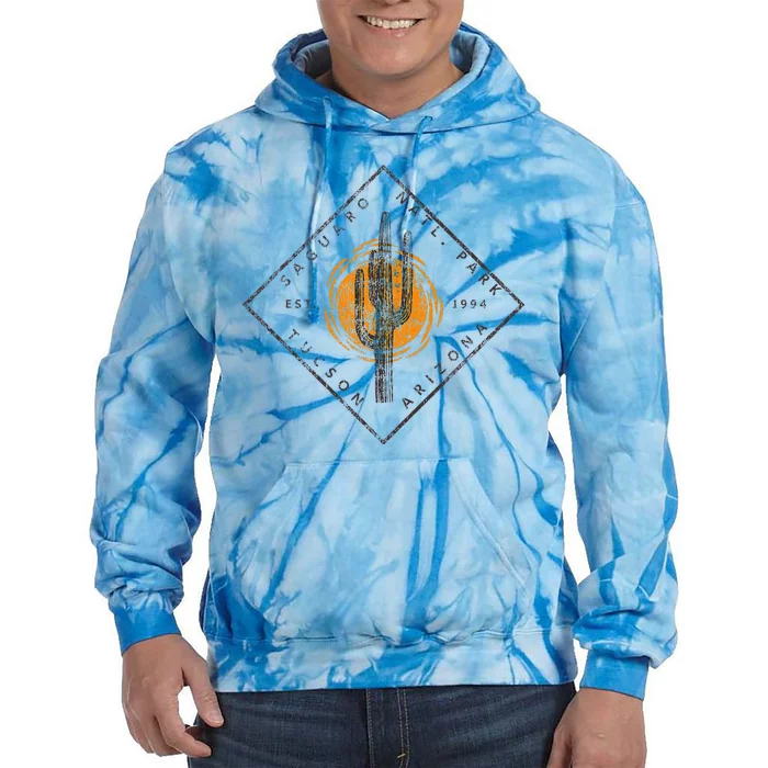 Saguaro National Park Tucson Arizona Cactus Art Vintage Tie Dye Hoodie