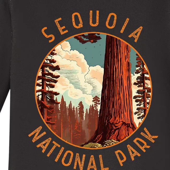 Sequoia National Park Illustration Distressed Circle Baby Long Sleeve Bodysuit