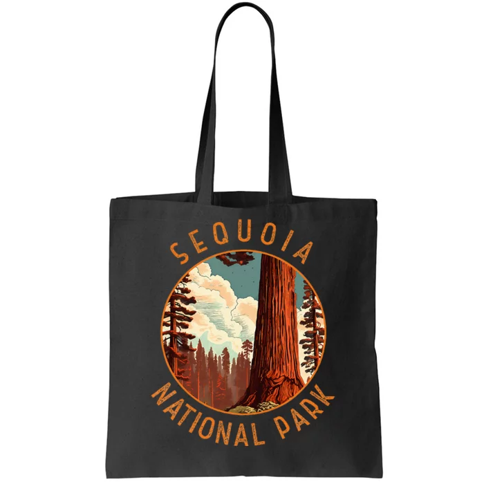 Sequoia National Park Illustration Distressed Circle Tote Bag