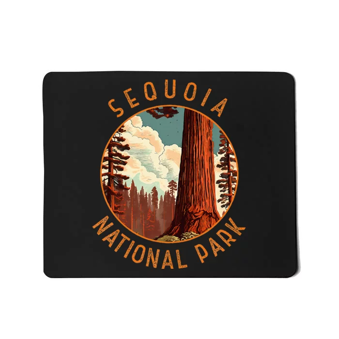 Sequoia National Park Illustration Distressed Circle Mousepad