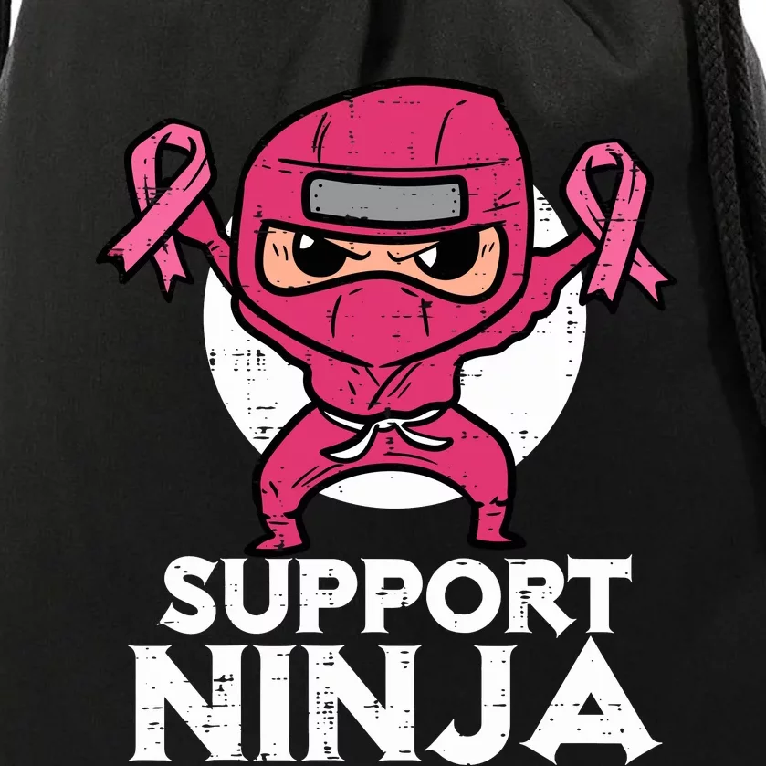 Support Ninja Pink Cute Breast Cancer Awareness Drawstring Bag