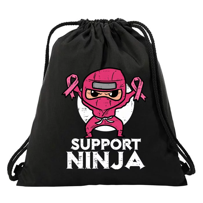 Support Ninja Pink Cute Breast Cancer Awareness Drawstring Bag