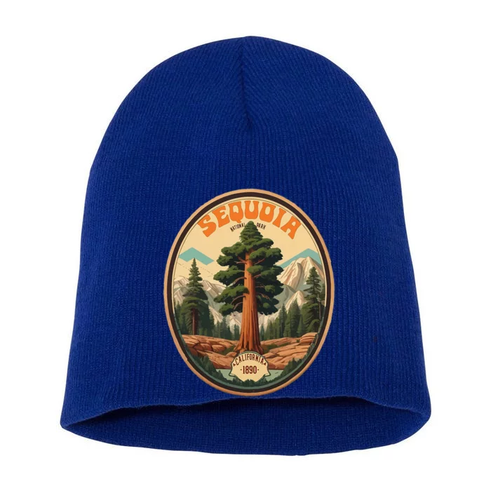 Sequoia National Park Tree Illustration Hiking Short Acrylic Beanie