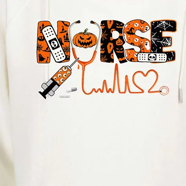 Spooky Nurse Pumpkin Halloween Costume RN CNA Womens Funnel Neck Pullover Hood