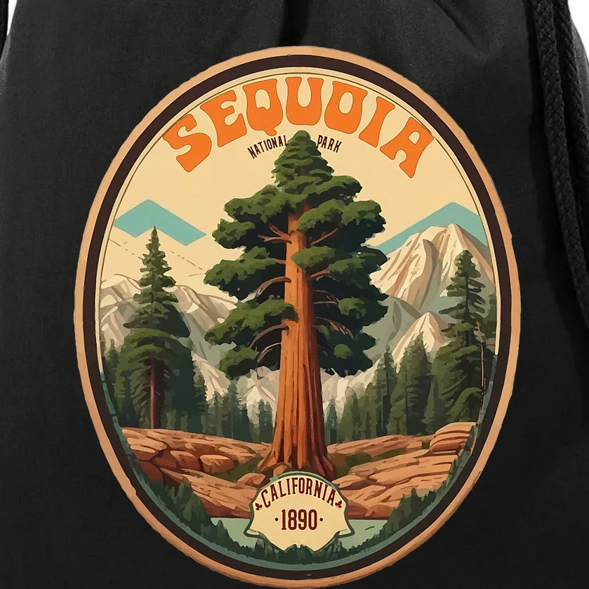 Sequoia National Park Tree Illustration Hiking Drawstring Bag