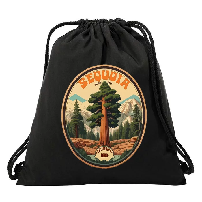 Sequoia National Park Tree Illustration Hiking Drawstring Bag