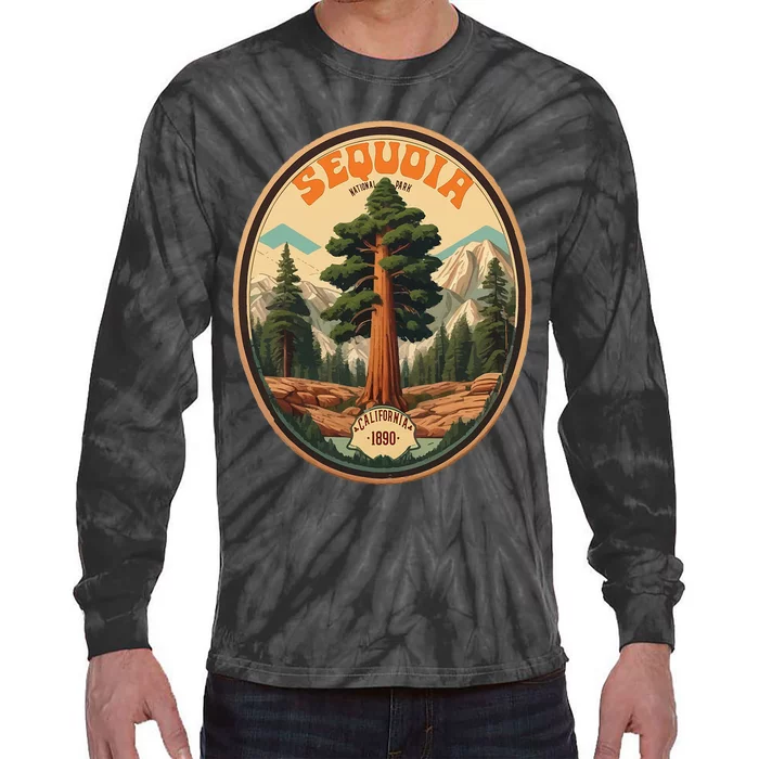 Sequoia National Park Tree Illustration Hiking Tie-Dye Long Sleeve Shirt