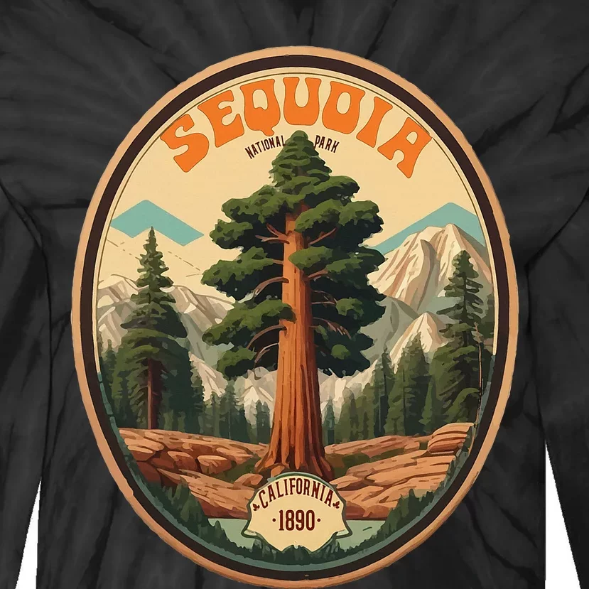 Sequoia National Park Tree Illustration Hiking Tie-Dye Long Sleeve Shirt