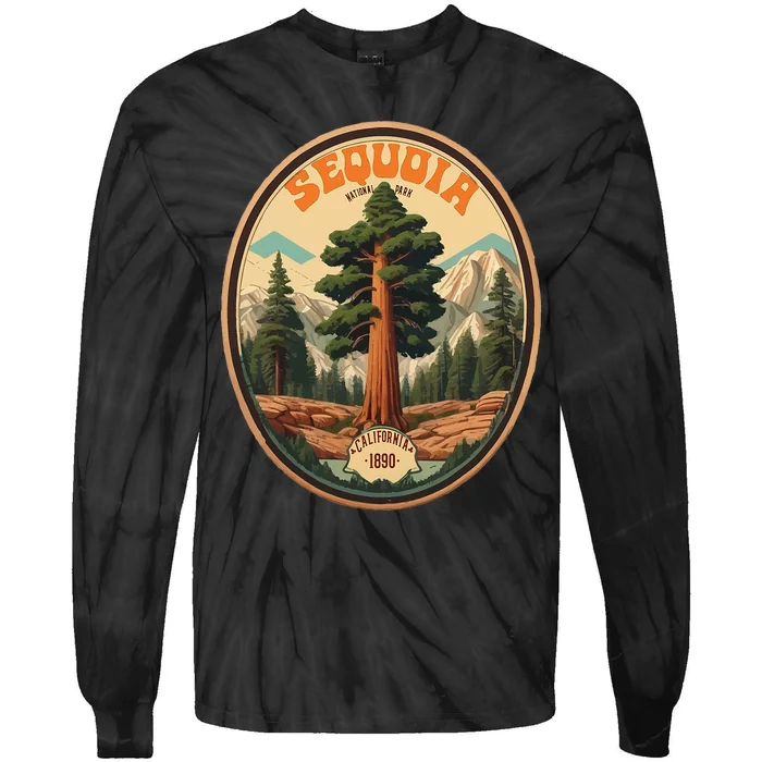 Sequoia National Park Tree Illustration Hiking Tie-Dye Long Sleeve Shirt