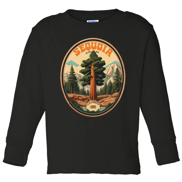 Sequoia National Park Tree Illustration Hiking Toddler Long Sleeve Shirt