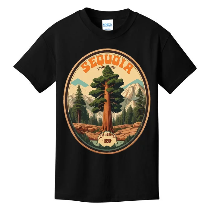 Sequoia National Park Tree Illustration Hiking Kids T-Shirt