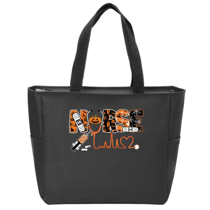 Spooky Nurse Pumpkin Halloween Costume Rn Cna Zip Tote Bag