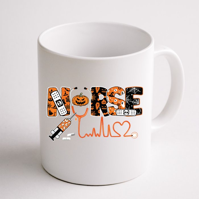 Spooky Nurse Pumpkin Halloween Costume Rn Cna Front & Back Coffee Mug