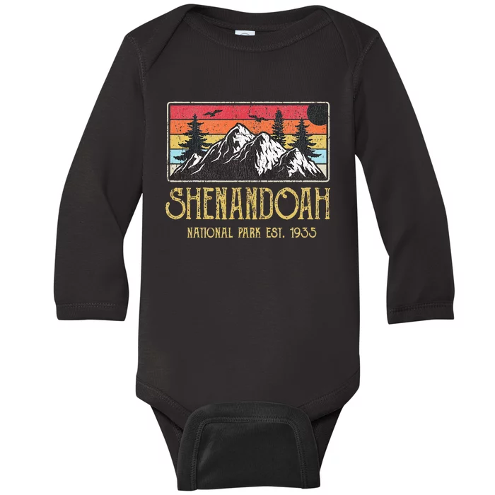 Shenandoah National Park Vintage Mountain Virginia Vacation Baby Long Sleeve Bodysuit