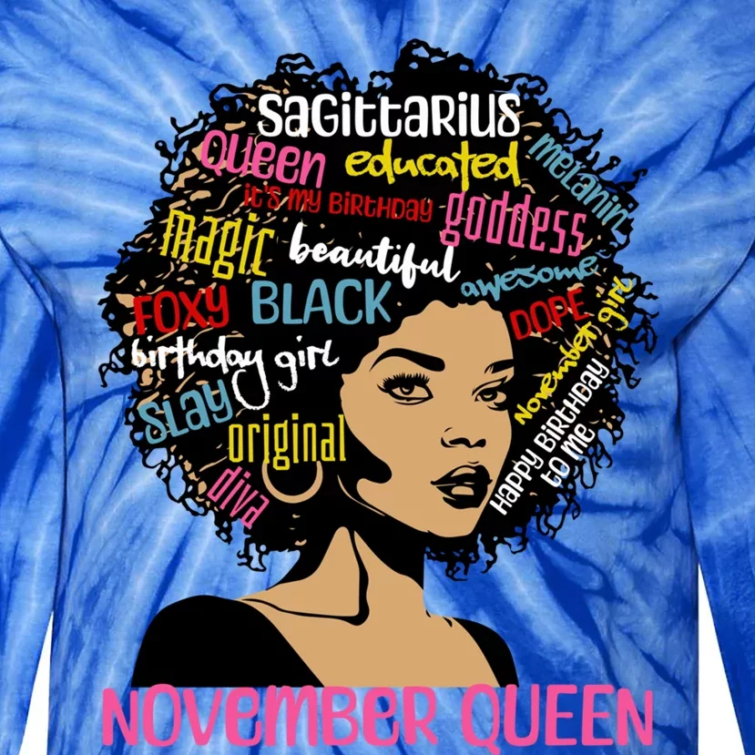 Sagittarius November Queen Melanin Black Birthday Gift Tie-Dye Long Sleeve Shirt