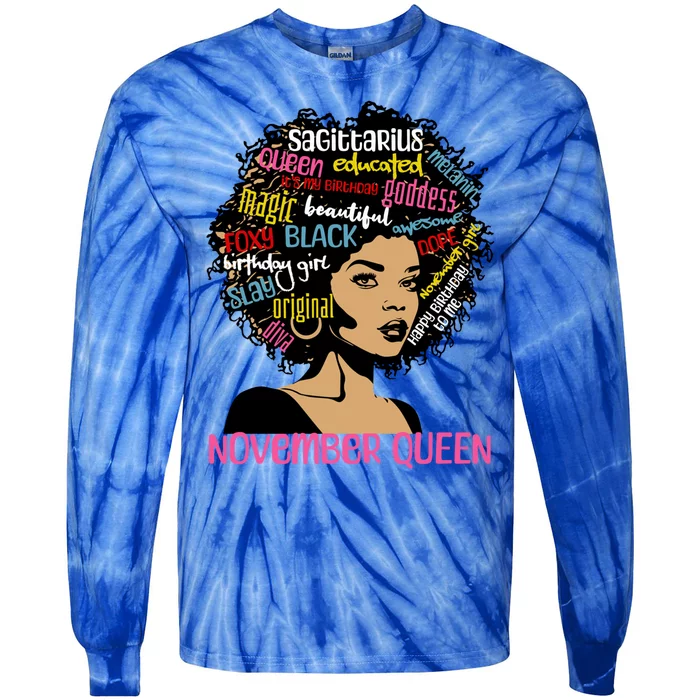 Sagittarius November Queen Melanin Black Birthday Gift Tie-Dye Long Sleeve Shirt