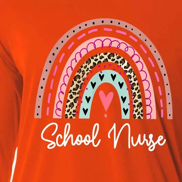 School Nurse Rainbow Leopard Back To School Appreciation Cooling Performance Long Sleeve Crew