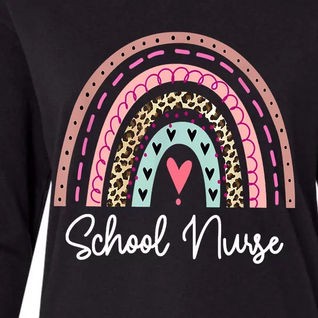 School Nurse Rainbow Leopard Back To School Appreciation Womens Cotton Relaxed Long Sleeve T-Shirt