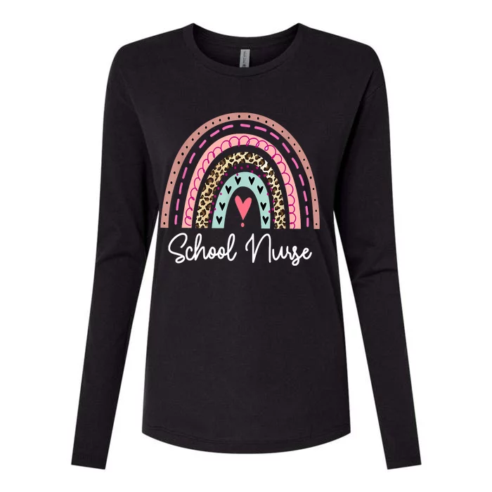 School Nurse Rainbow Leopard Back To School Appreciation Womens Cotton Relaxed Long Sleeve T-Shirt