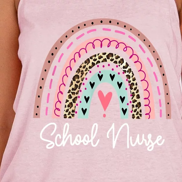 School Nurse Rainbow Leopard Back To School Appreciation Women's Knotted Racerback Tank