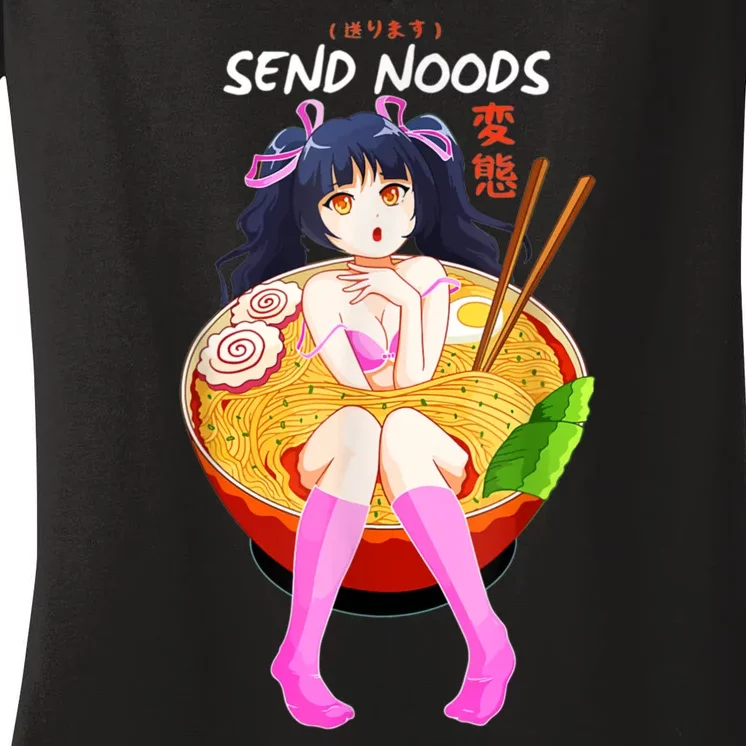 Send Noods Ramen Noodle Bowl Anime Women's V-Neck T-Shirt