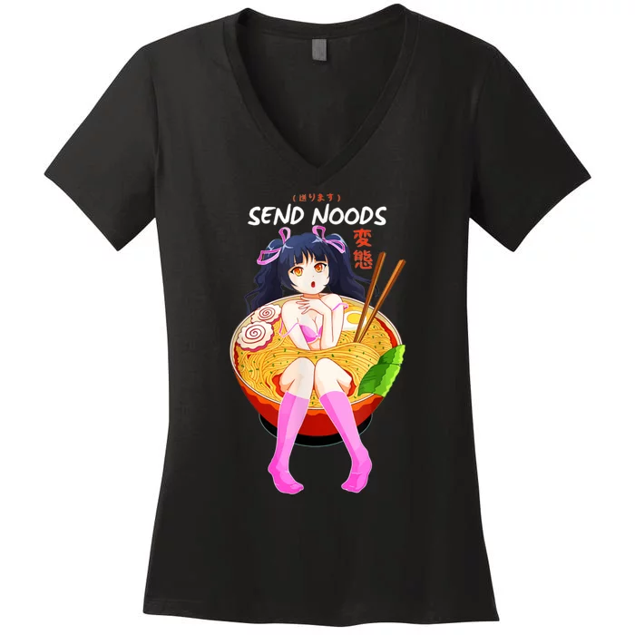 Send Noods Ramen Noodle Bowl Anime Women's V-Neck T-Shirt