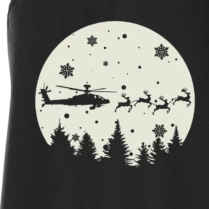 Santa's New Ride! AH64 Apache Silhouetted in the Moon Women's Racerback Tank