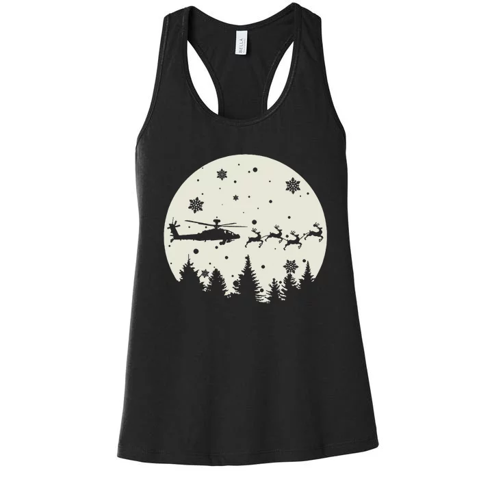 Santa's New Ride! AH64 Apache Silhouetted in the Moon Women's Racerback Tank