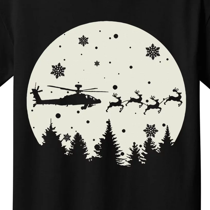 Santa's New Ride! AH64 Apache Silhouetted in the Moon Kids T-Shirt