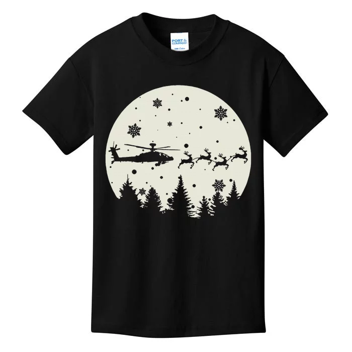 Santa's New Ride! AH64 Apache Silhouetted in the Moon Kids T-Shirt