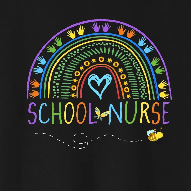 School Nurse Rainbow with Little Hands School Nurse Women's Crop Top Tee