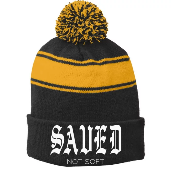 Saved Not Soft Novelty Salvation Stripe Pom Pom Beanie