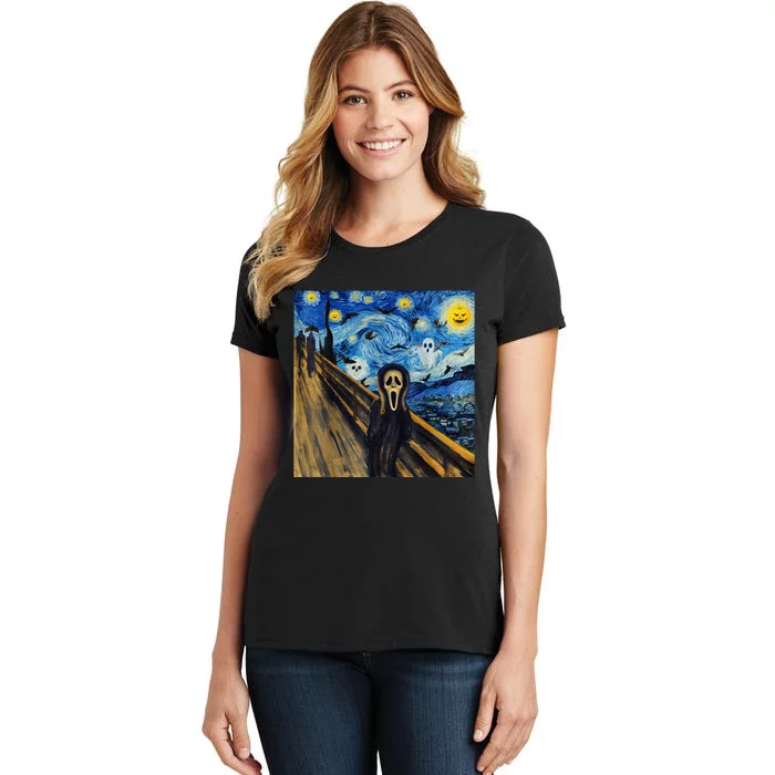 Starry Night Scream Scary Night Van Gogh Munch Halloweenmin Women's T-Shirt