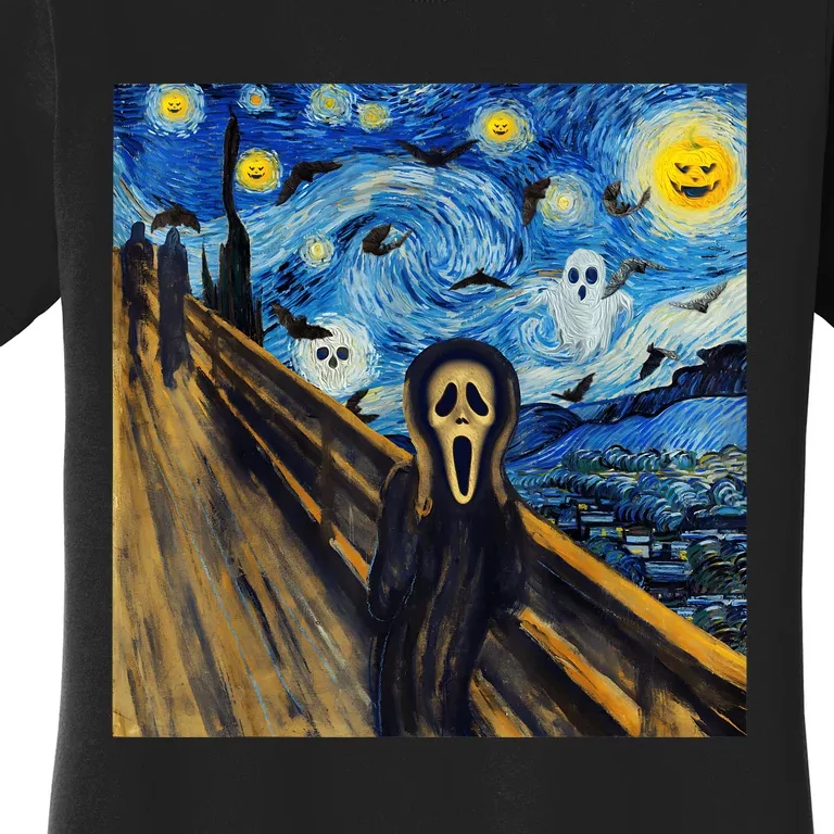 Starry Night Scream Scary Night Van Gogh Munch Halloweenmin Women's T-Shirt