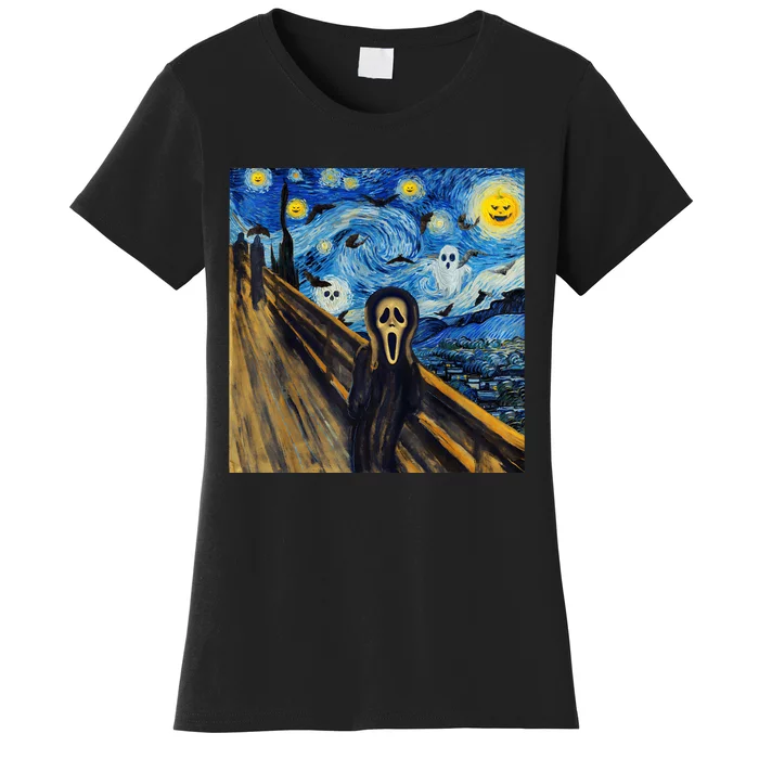 Starry Night Scream Scary Night Van Gogh Munch Halloweenmin Women's T-Shirt