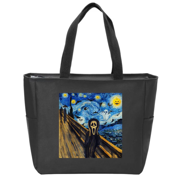 Starry Night Scream Scary Night Van Gogh Munch Halloweenmin Zip Tote Bag