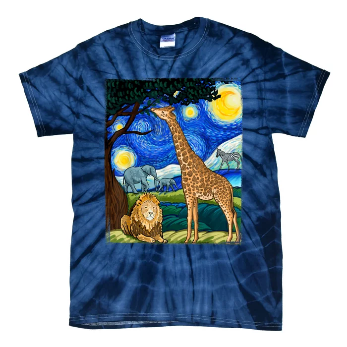 Safari Night Starry Night Zoo Animals Animal Art Safari Tie-Dye T-Shirt